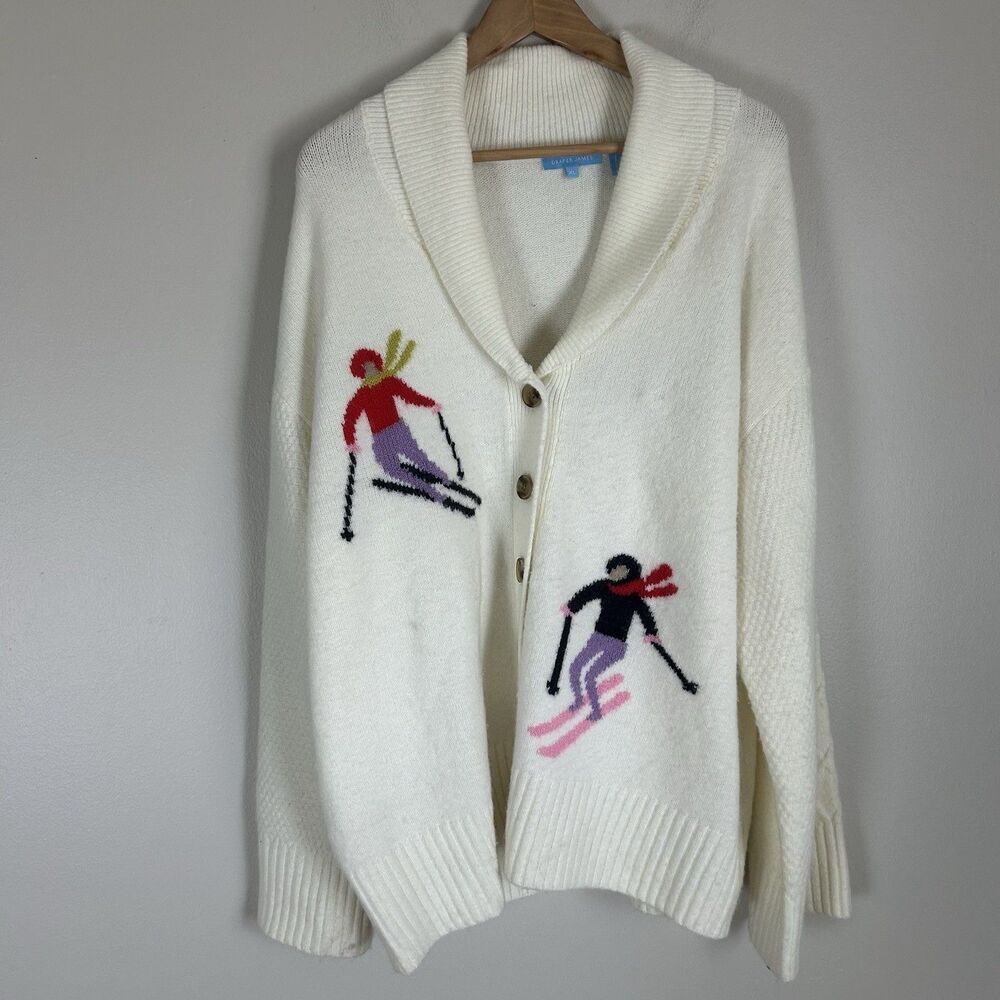 Draper James XL Apres Ski Cardigan Sweater Cottagecore Womens Ivory Amano Star